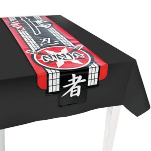 HOME & HOOPLA Ninja Party Supplies - Ninja Warrior Table Runner and Black Tablecover Set for Birthdays and Ninja-Themed Parties