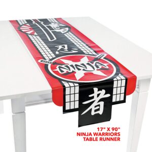 HOME & HOOPLA Ninja Party Supplies - Ninja Warrior Table Runner and Black Tablecover Set for Birthdays and Ninja-Themed Parties