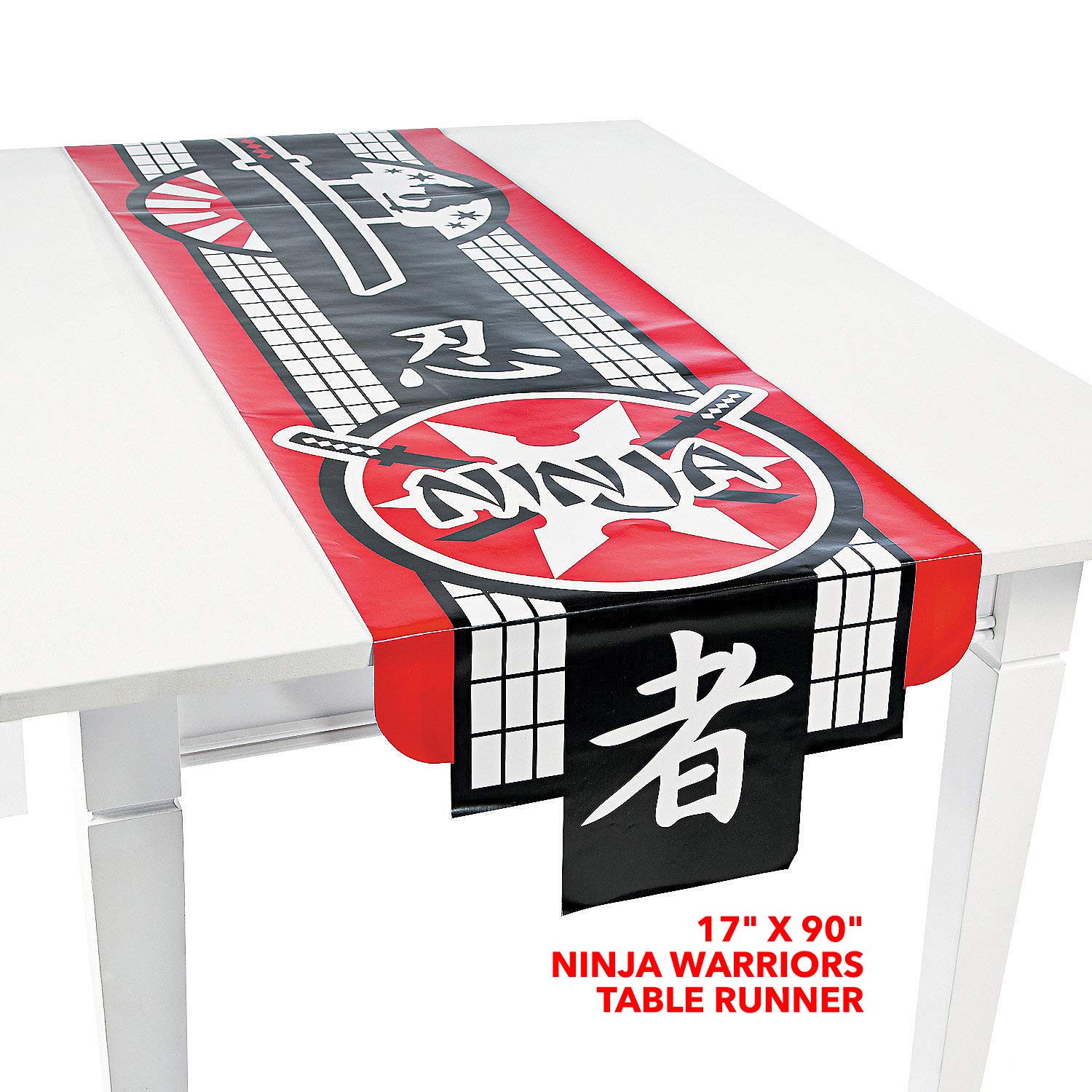 HOME & HOOPLA Ninja Party Supplies - Ninja Warrior Table Runner and Black Tablecover Set for Birthdays and Ninja-Themed Parties