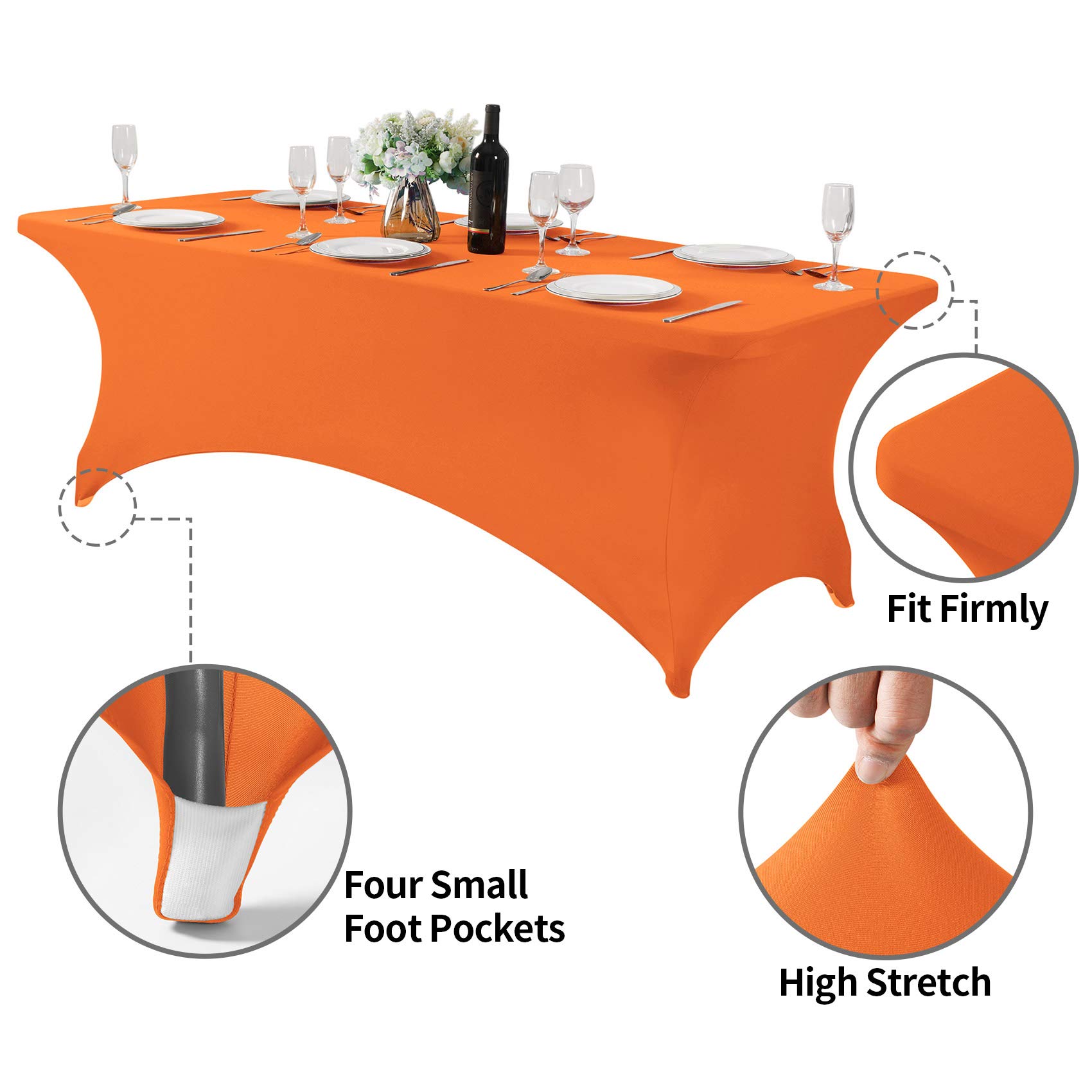 Hezuzo Spandex Table Cover for 8FT Table Universal Fitted Stretch Tablecloth for Party, Banquet, Wedding and Events-Orange