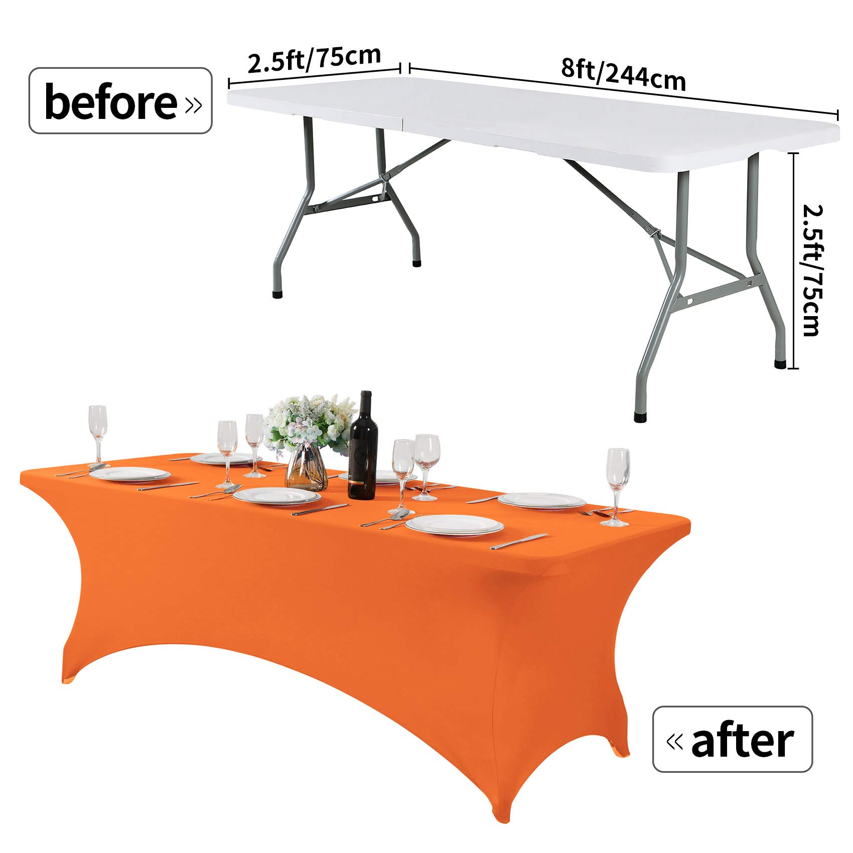 Hezuzo Spandex Table Cover for 8FT Table Universal Fitted Stretch Tablecloth for Party, Banquet, Wedding and Events-Orange