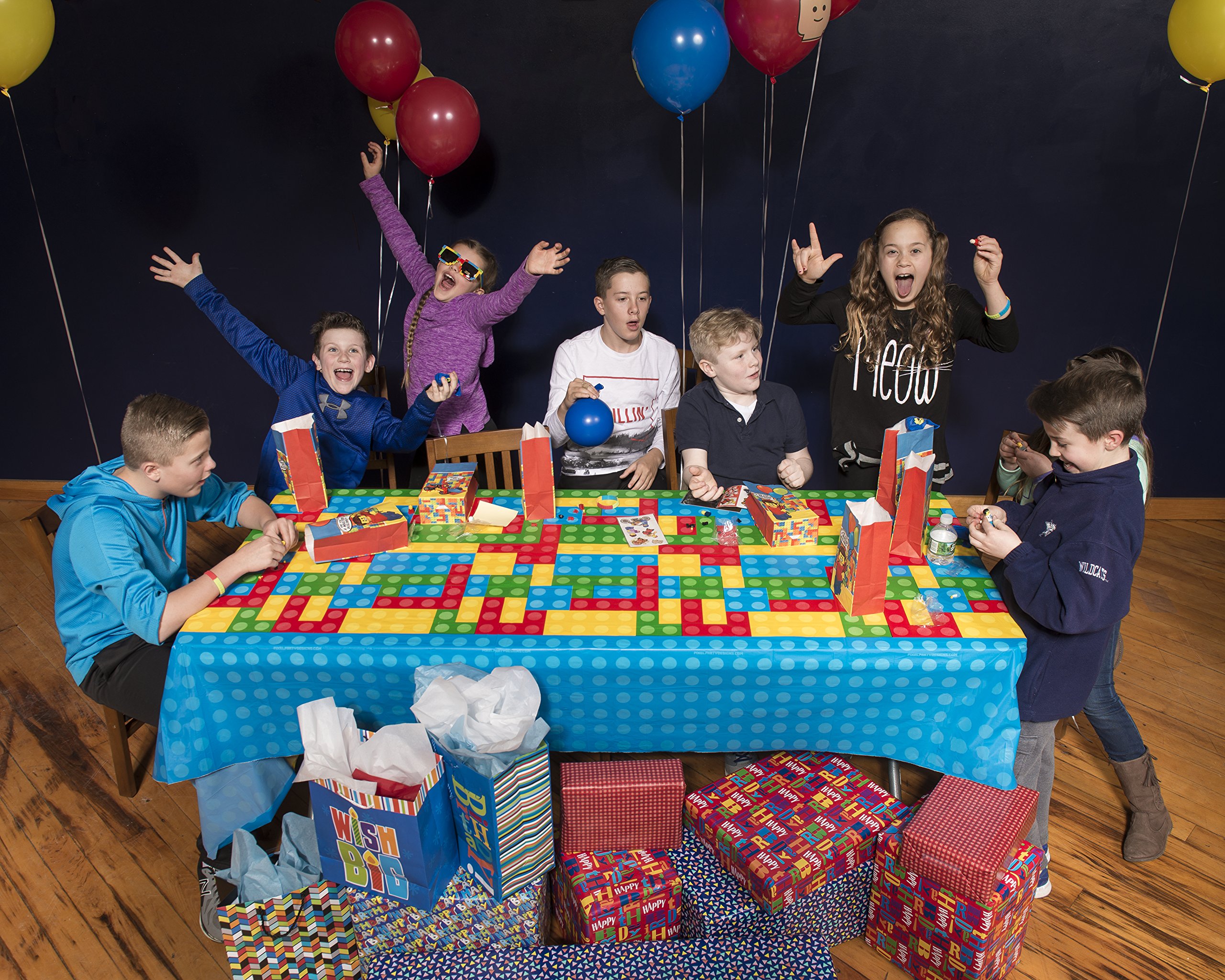 Party Ninja Extra Large Brick-Style Birthday Party Tablecloth (108" x 54") - Indoor or Outdoor Use - Disposable Brick Party Theme Table Cover - Birthday Party Supplies Made from Recycled Materials