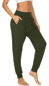 ueu women's high waisted yoga pants super soft joggers loose fitting fit juniors workout lounge sweats jogging pants with pockets(armygreen,l)