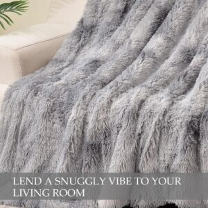 Exclusivo Mezcla Fuzzy Faux Fur Throw Blanket, Reversible Shaggy Sherpa Fleece Blankets,Fluffy Plush Warm Throws for Couch, Bed, 50x60 inches, Dark Grey