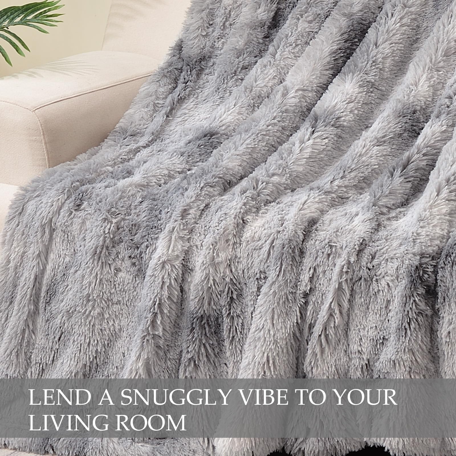 Exclusivo Mezcla Fuzzy Faux Fur Throw Blanket, Reversible Shaggy Sherpa Fleece Blankets,Fluffy Plush Warm Throws for Couch, Bed, 50x60 inches, Dark Grey