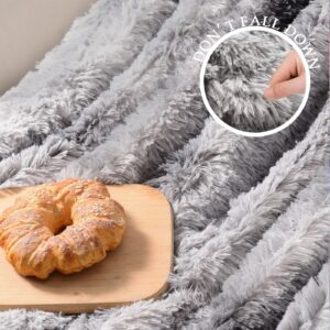 Exclusivo Mezcla Fuzzy Faux Fur Throw Blanket, Reversible Shaggy Sherpa Fleece Blankets,Fluffy Plush Warm Throws for Couch, Bed, 50x60 inches, Dark Grey