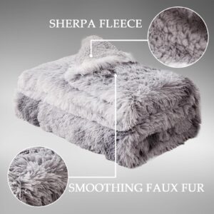 Exclusivo Mezcla Fuzzy Faux Fur Throw Blanket, Reversible Shaggy Sherpa Fleece Blankets,Fluffy Plush Warm Throws for Couch, Bed, 50x60 inches, Dark Grey