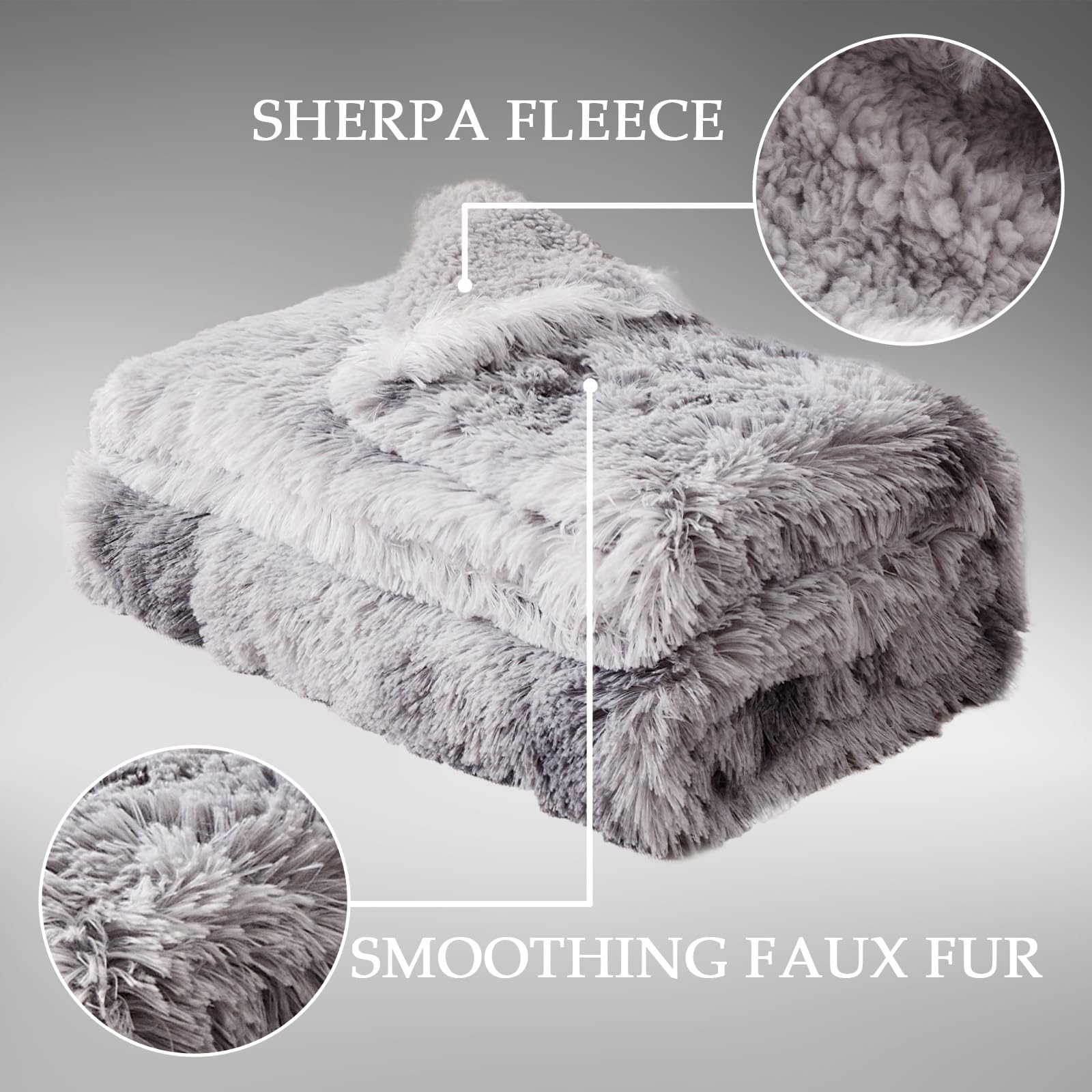 Exclusivo Mezcla Fuzzy Faux Fur Throw Blanket, Reversible Shaggy Sherpa Fleece Blankets,Fluffy Plush Warm Throws for Couch, Bed, 50x60 inches, Dark Grey