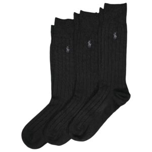 Polo Ralph Lauren Men's Super Soft Ribbed Dress Crew Socks 3 Pair Pack - Lightweight Comfort, Black, 6-12.5