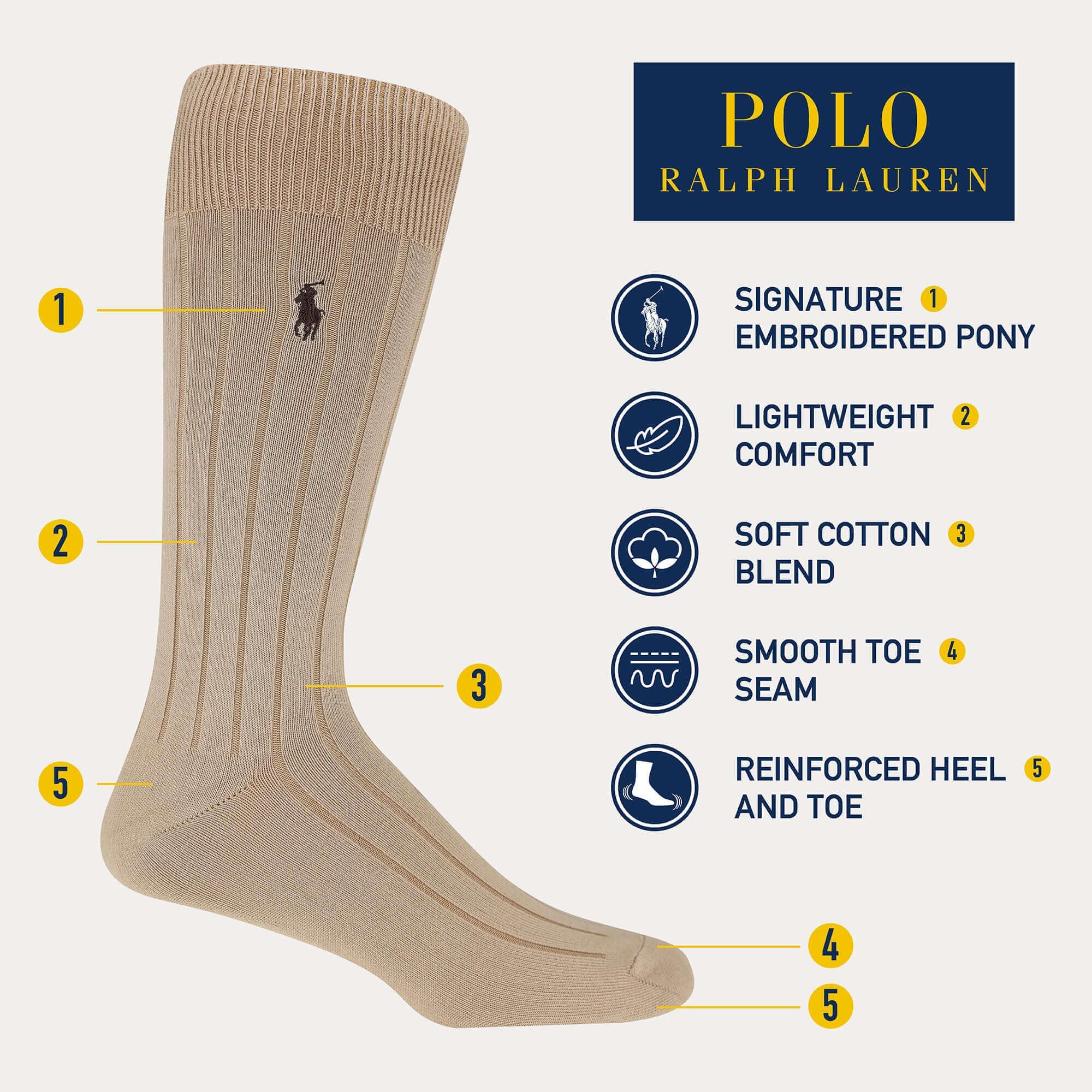 Polo Ralph Lauren Men's Super Soft Ribbed Dress Crew Socks 3 Pair Pack - Lightweight Comfort, Black, 6-12.5