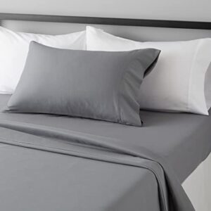 amazon basics lightweight super soft easy care microfiber 3-piece bed sheet set with 14-inch deep pockets, twin, dark gray, solid