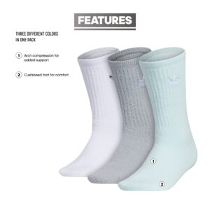 adidas Originals Women's Super Soft Cushy Comfort Cozy Socks (3-Pair), Almost Blue/White/Clear Onix Grey, Medium