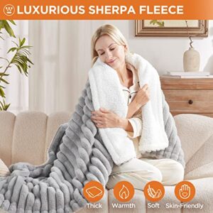 Westinghouse Electric Blanket Heated Throw, Super Cozy Luxury Faux Fur & Sherpa with 6 Heating Levels & 2-10 Hours Auto Off, Fast Heating & Overheat Protection, 50x60 Inch, Light Grey