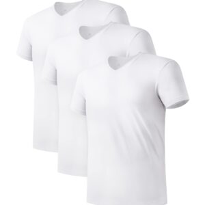 DAVID ARCHY Men's Undershirt Bamboo Rayon Moisture-Wicking White T-shirts Stretch V-neck Tees for Men, 3-Pack (XXL, White)