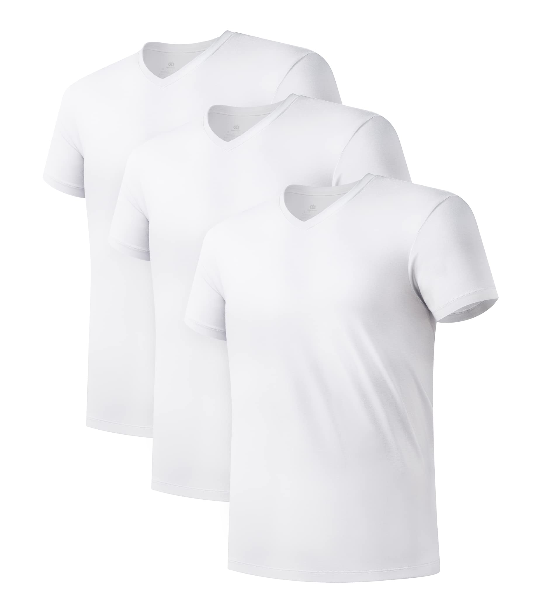 DAVID ARCHY Men's Undershirt Bamboo Rayon Moisture-Wicking White T-shirts Stretch V-neck Tees for Men, 3-Pack (XXL, White)