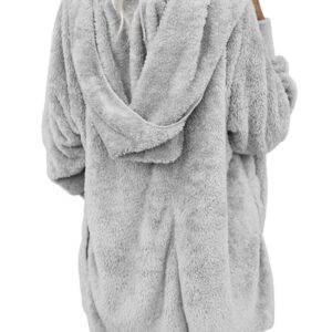 Dokotoo Grey Medium Long Sleeve Fuzzy Fluffy Sherpa Overcoat for Women