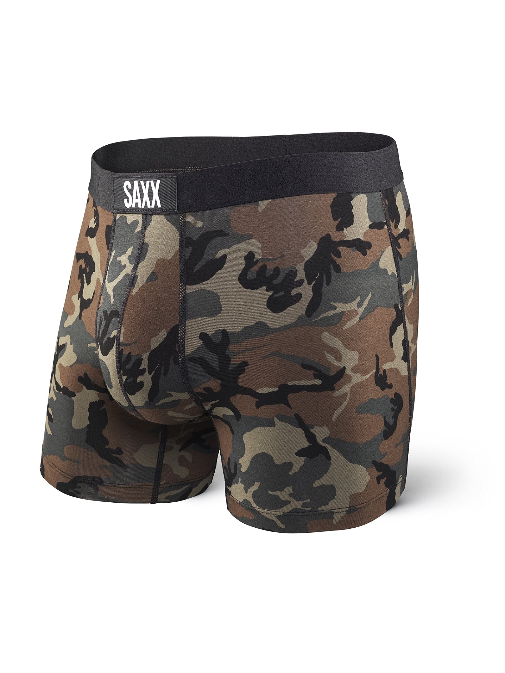 SAXX Underwear Co. Men's Vibe Super Soft Boxer Brief, Woodland Camo, Large