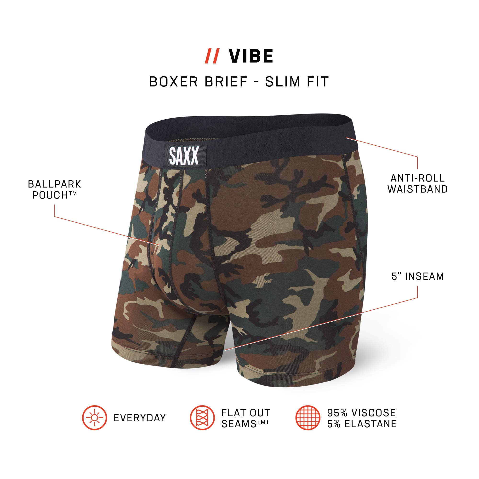 SAXX Underwear Co. Men's Vibe Super Soft Boxer Brief, Woodland Camo, Large