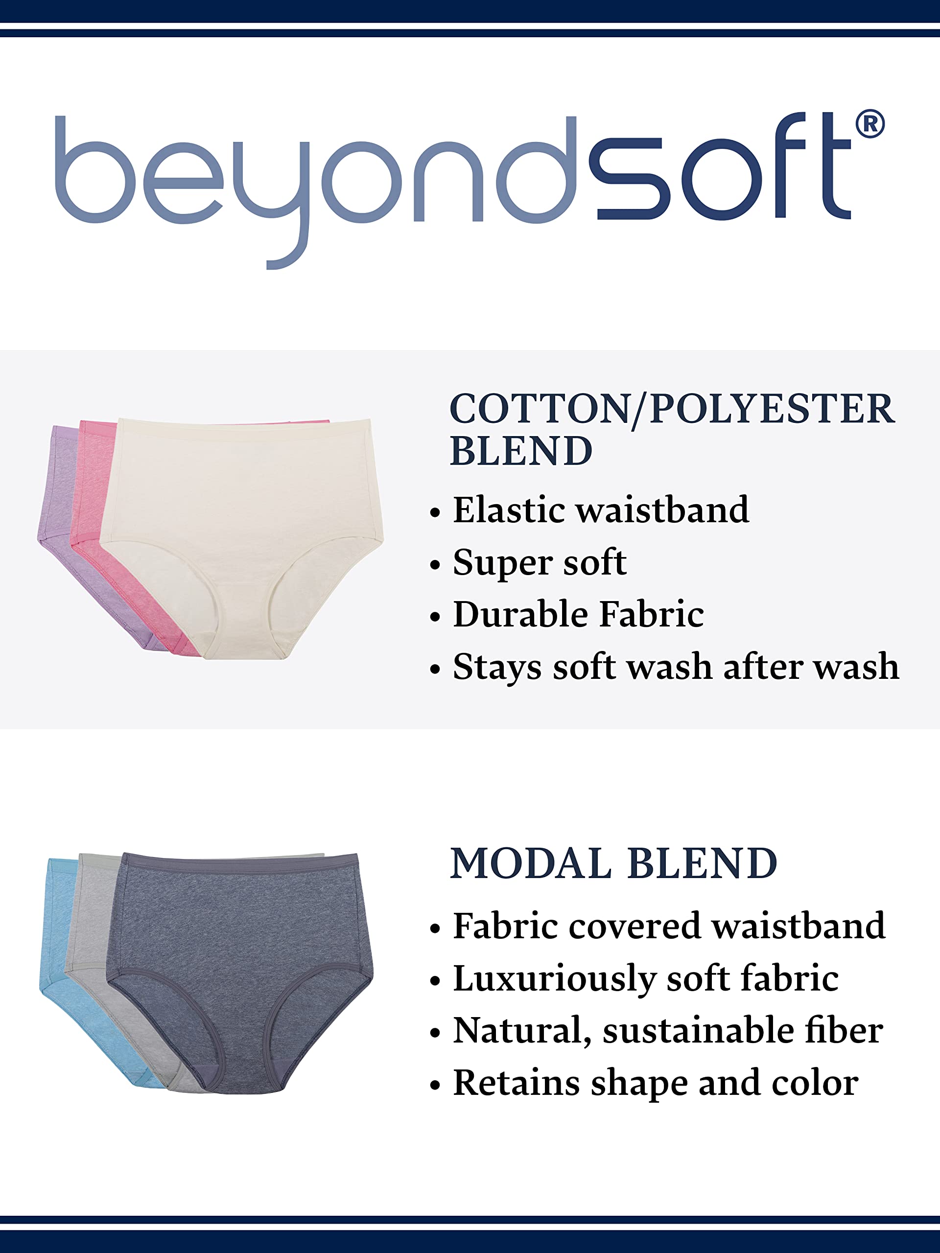 Fruit of the Loom Women's Beyondsoft Underwear, Super Soft Designed with Comfort in Mind, Available in Plus Size, Low Rise Brief-Modal-6 Pack-Colors May Vary, 7