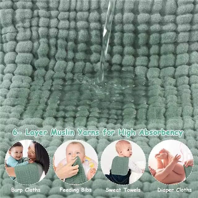 Looxii Muslin Burp Cloths 100% Cotton Muslin Cloths 12 Pack Large 20''x10'' Extra Soft and Absorbent Baby Burping Cloth for Boys and Girls (Dark Green)