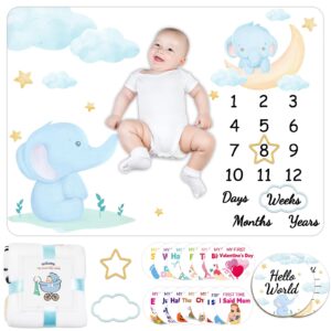 elephant baby milestone blanket monthly year growth baby elephant photo blanket nursery decor super soft flannel baby swaddling blanket for new mom baby shower newborn