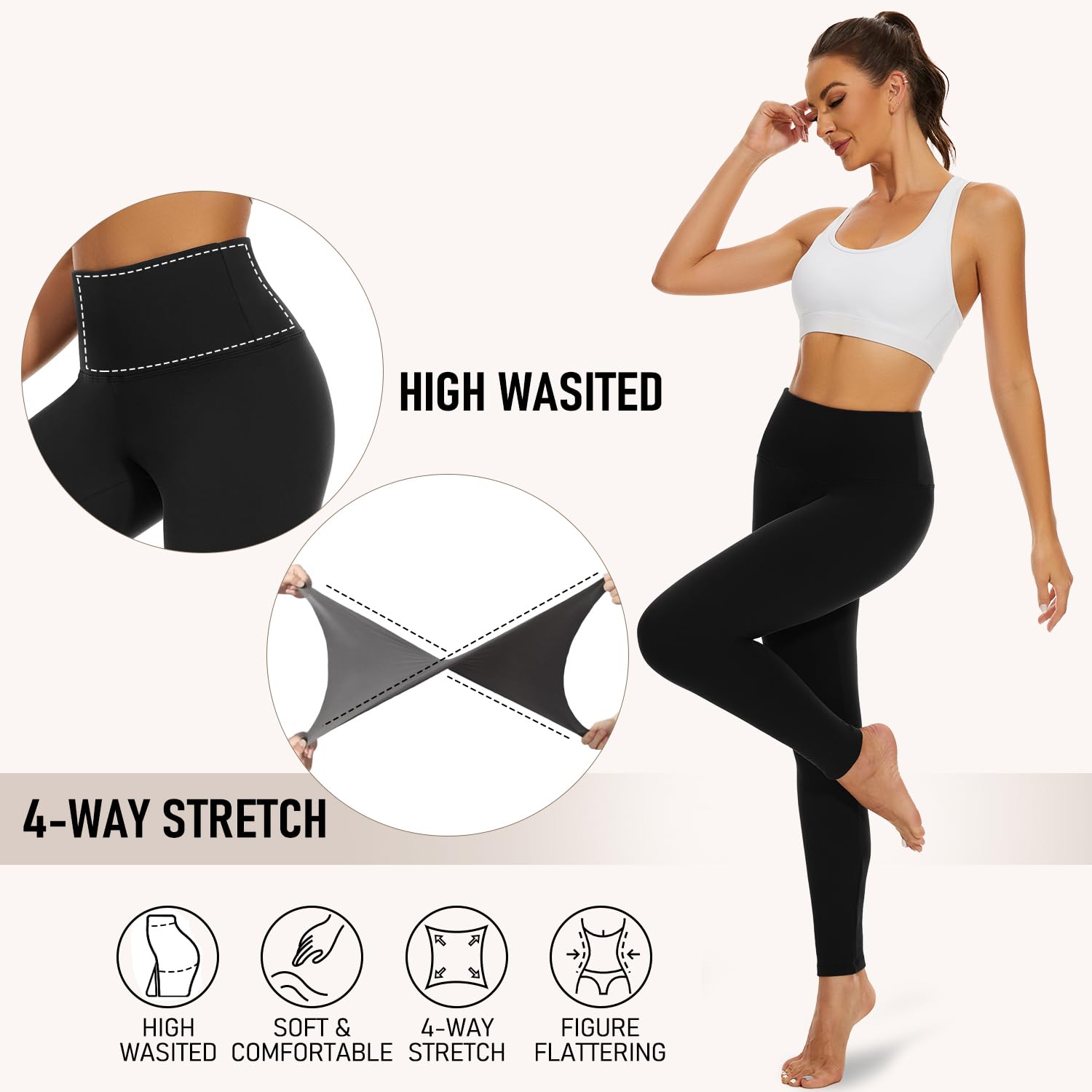 High Waisted Fleece Lined Leggings for Women No See-Through-Soft Athletic Tummy Control Black Pants for Running Yoga Workout(3 Pack Black,L-XL)