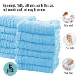 Cute Castle 12 Pack Muslin Burp Cloths for Baby - Ultra-Soft 100% Cotton Baby Washcloths - Large 20'' by 10'' Super Absorbent Milk Spit Up Rags - Burpy Cloths for Unisex, Boy, Girl - Aquamarine