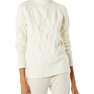 Amazon Essentials Women's Soft Touch Funnel Neck Cable Sweater, Ivory, Large