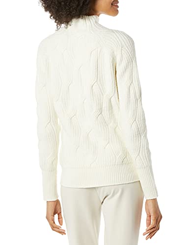 Amazon Essentials Women's Soft Touch Funnel Neck Cable Sweater, Ivory, Large