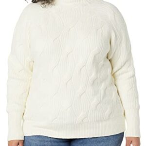 Amazon Essentials Women's Soft Touch Funnel Neck Cable Sweater, Ivory, Large