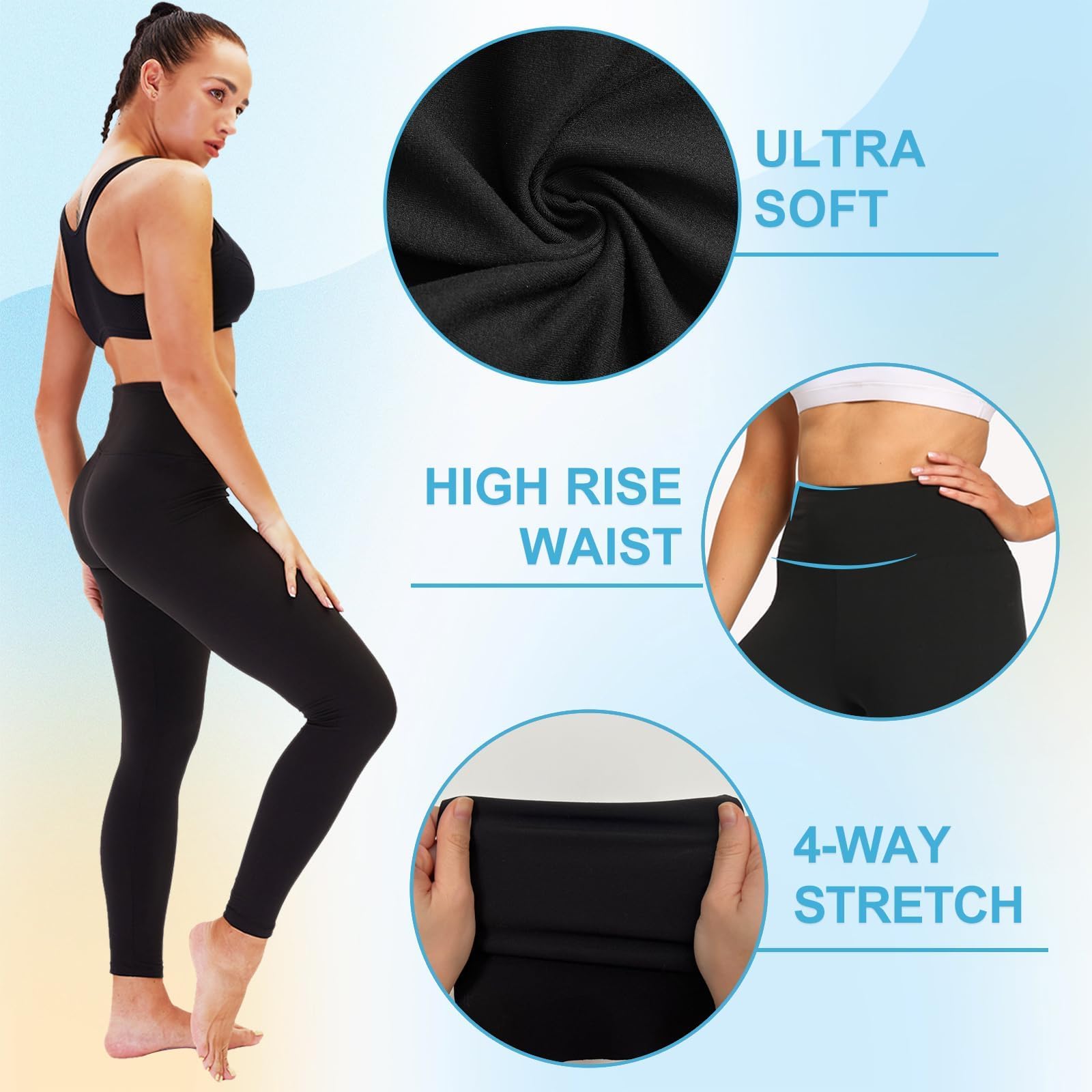 High Waisted Leggings for Women - No See Through Tummy Novelty Workout Yoga Pants with Pockets Reg & Plus Black/Black/Black