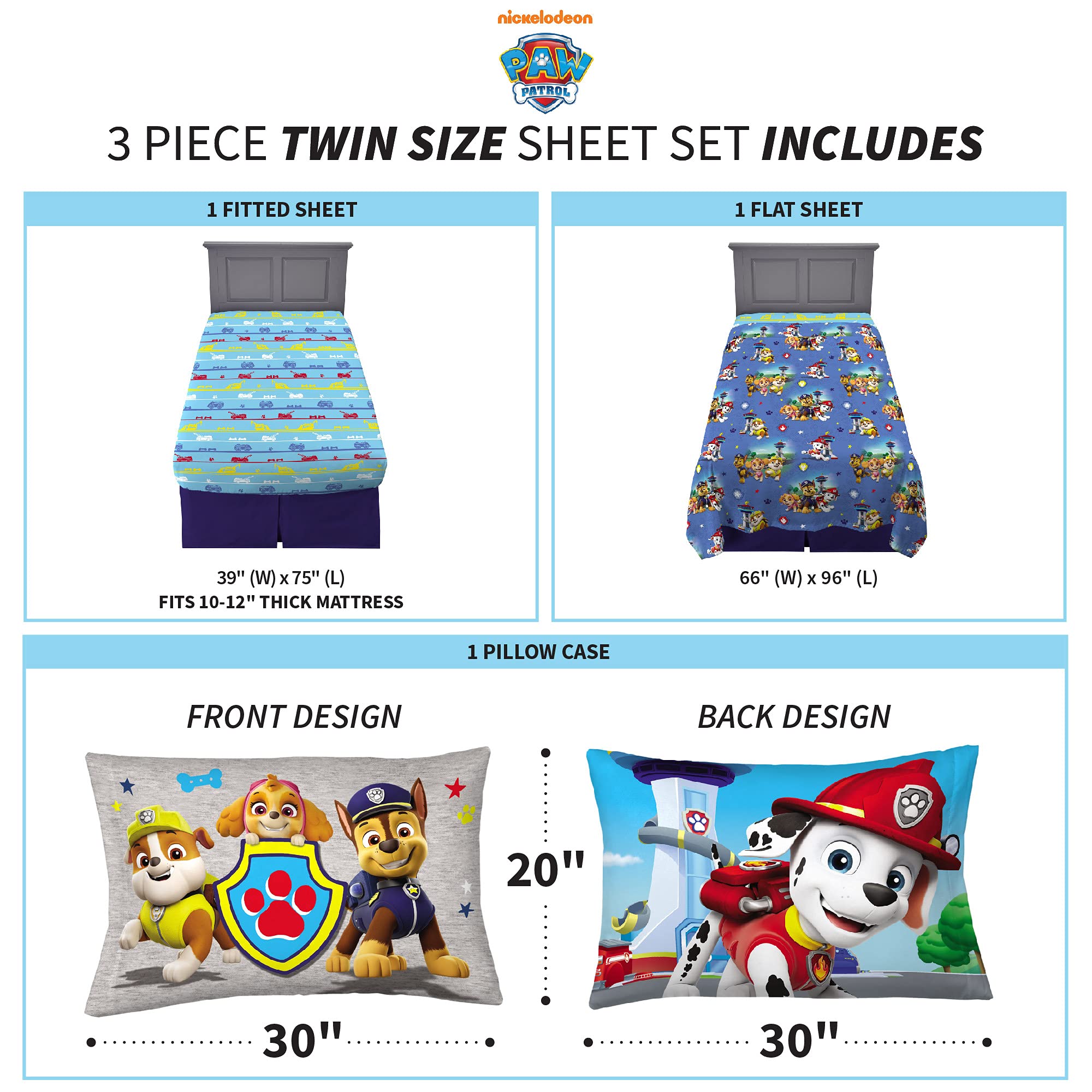 Franco Kids Bedding Super Soft Microfiber Sheet Set, Twin, Paw Patrol