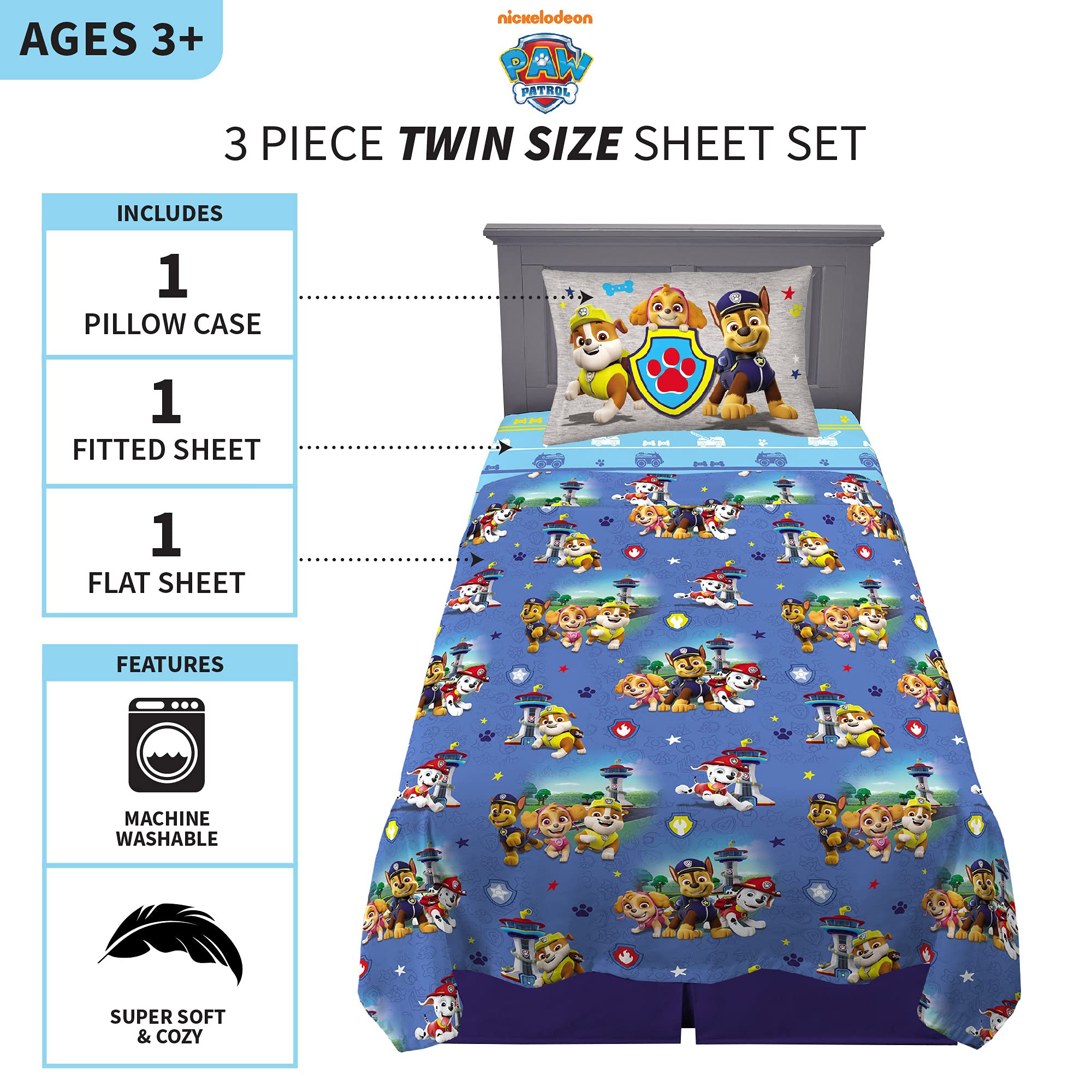 Franco Kids Bedding Super Soft Microfiber Sheet Set, Twin, Paw Patrol