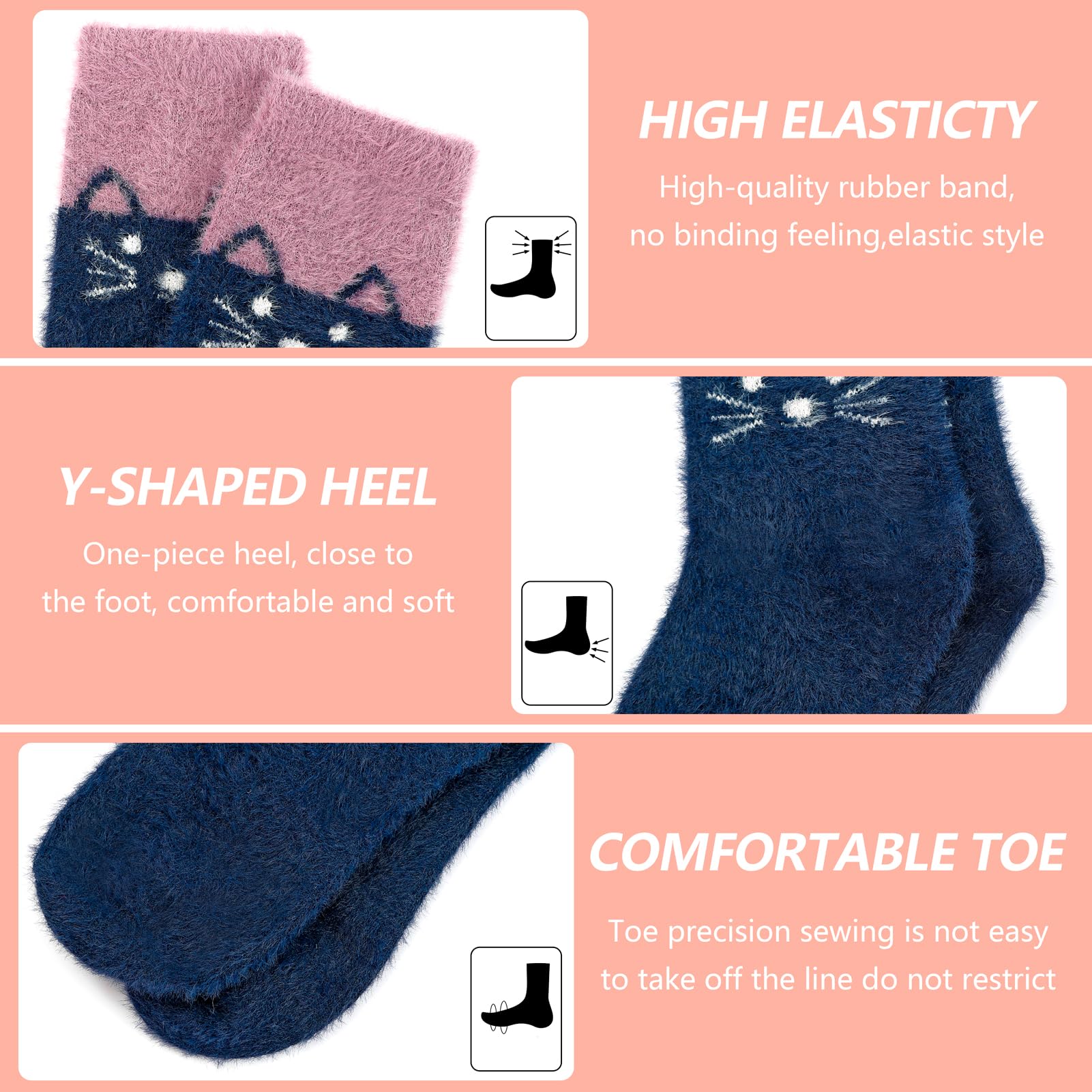 SISOSOCK 5 Pairs Fuzzy Cozy Socks for Women Soft Comfy Warm Home Sleep Casual Cute Socks Gifts for Women