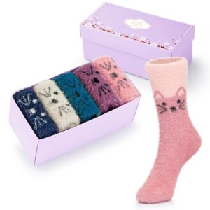 SISOSOCK 5 Pairs Fuzzy Cozy Socks for Women Soft Comfy Warm Home Sleep Casual Cute Socks Gifts for Women