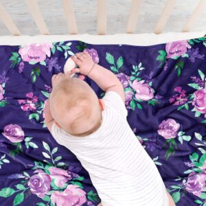 TANOFAR Minky Baby Blankets, Soft Toddler Blanket for Boys Girls, Dotted Backing, Double Layer Crib Receiving Blanket, for Nursery/Stroller/Toddler Bed/Carseat, 30 x 40 Inch, Purple Floral