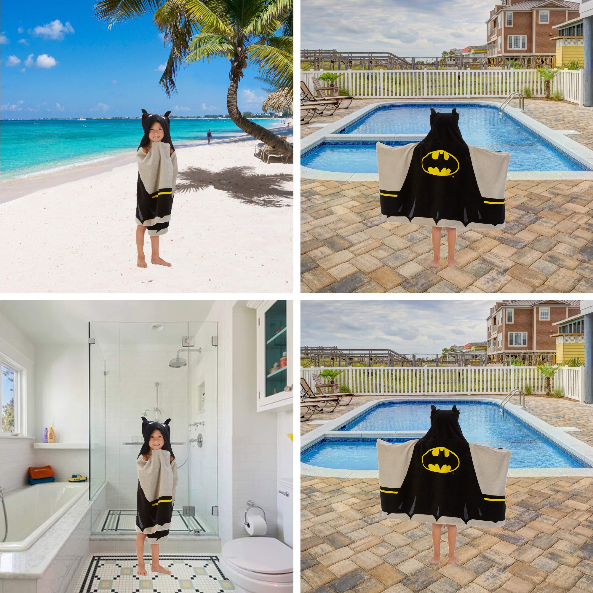 Batman Kids Bath/Pool/Beach Super Soft Cotton Terry Hooded Towel Wrap, 24" x 50", By Franco