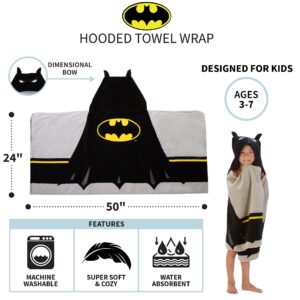 Batman Kids Bath/Pool/Beach Super Soft Cotton Terry Hooded Towel Wrap, 24" x 50", By Franco