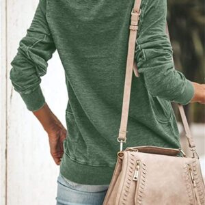 SENSERISE Womens Casual Crewneck Sweatshirt Long Sleeve Solid Color Shirt Soft Lightweight Loose Top(Solid Green,S)