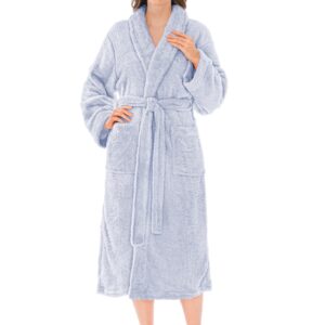 PAVILIA Premium Womens Plush Soft Robe Fluffy, Warm, Fleece Sherpa Shaggy Bathrobe (S/M, Light Blue)