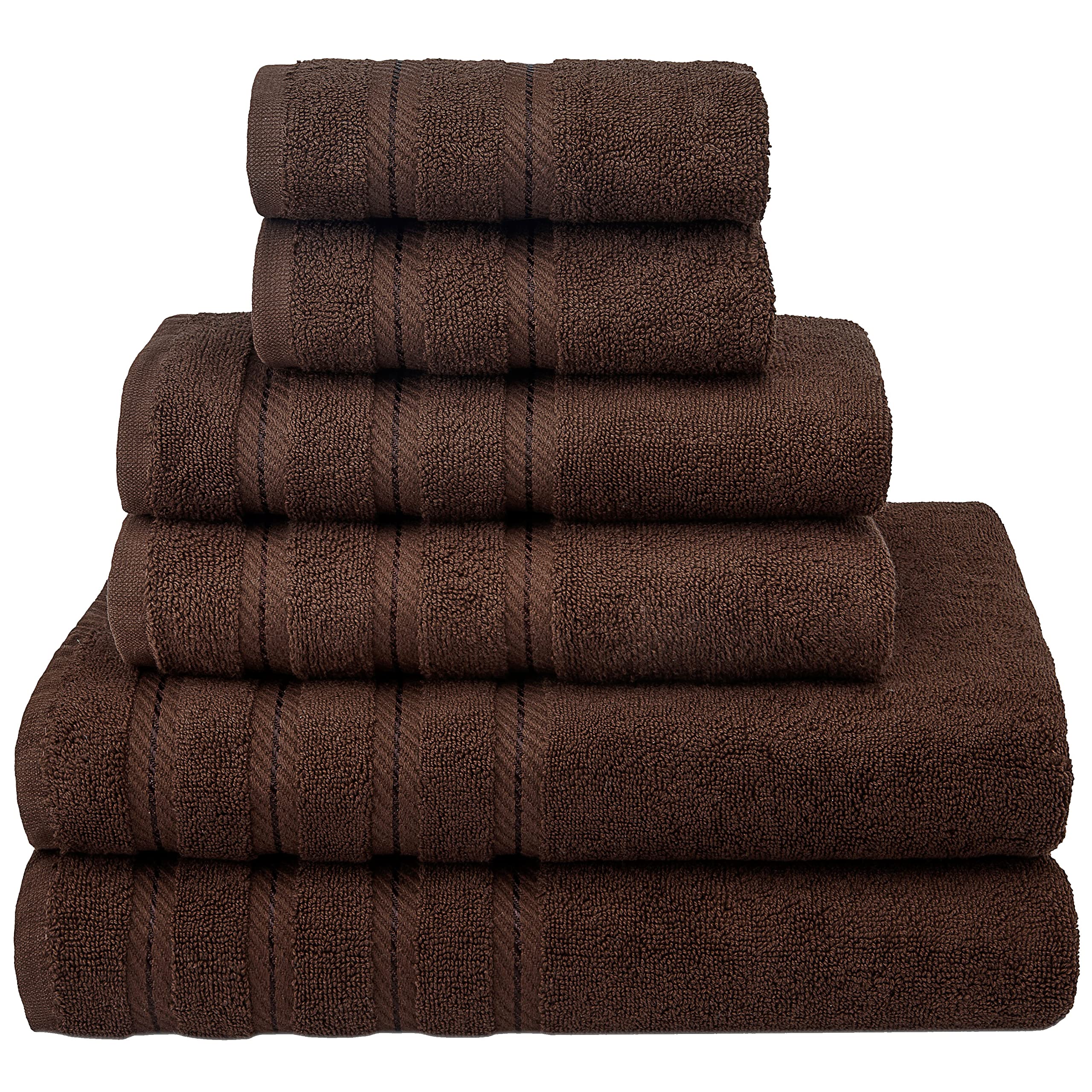 American Soft Linen 100% Turkish Carde Cotton 6 Piece Towel Set, 560 GSM Towels for Bathroom, Super Soft 2 Bath Towels 2 Hand Towels 2 Washcloths, Dark Brown