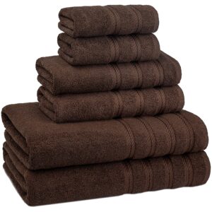 American Soft Linen 100% Turkish Carde Cotton 6 Piece Towel Set, 560 GSM Towels for Bathroom, Super Soft 2 Bath Towels 2 Hand Towels 2 Washcloths, Dark Brown