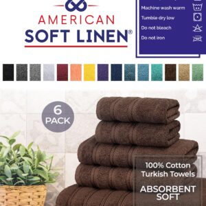 American Soft Linen 100% Turkish Carde Cotton 6 Piece Towel Set, 560 GSM Towels for Bathroom, Super Soft 2 Bath Towels 2 Hand Towels 2 Washcloths, Dark Brown