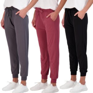 Real Essentials Women's Lounge Jogger Soft Teen Sleepwear Pajamas Fashion Loungewear Yoga Pant Active Athletic Track Running Workout Casual wear Ladies Sweatpants Pockets, Set 6, XL, Pack of 3