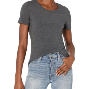 Amazon Essentials Women's Classic-Fit Short-Sleeve Crewneck T-Shirt, Pack of 2, Charcoal Heather/Light Grey Heather, Large