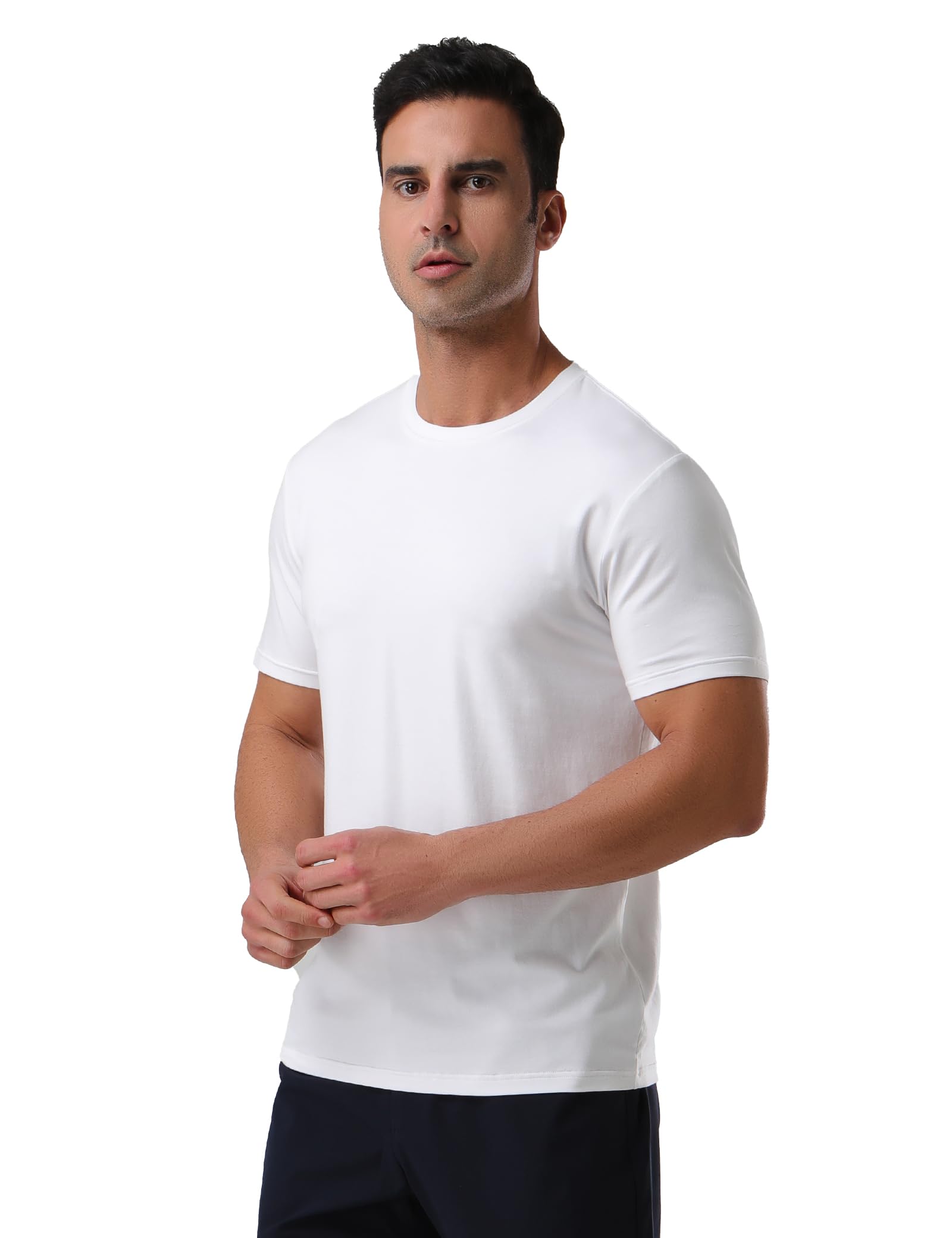 Pioneer Camp Mens Bamboo Viscose T Shirt Ultra Soft White Plain Tshirts for Men Cooling Crew Neck Casual Basic Tee Shirt