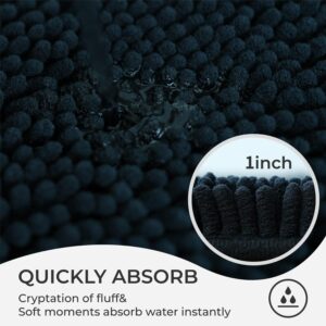 Bathroom Rugs Sets of 3 Piece Ultra Soft Chenille Bath Mat, Non-Slip and Super Absorbent Bathroom Rug, Strong PVC Underside, Machine Washable Bath Carpet for Bathroom, Carbon Black