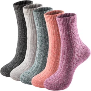 5 pairs cozy thick wool socks - warm and comfortable crew socks for women and men, soft winter cabin socks, wool sock gifts