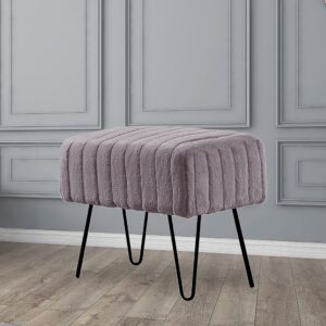 Home Soft Things Super Mink Faux Fur Gray Ottoman Bench 19" x 13" x 17", Charcoal, Living Room Foot Rest Stool Entryway Makeup Bench End of Bed Bedroom Home Decor Chair for Sitting