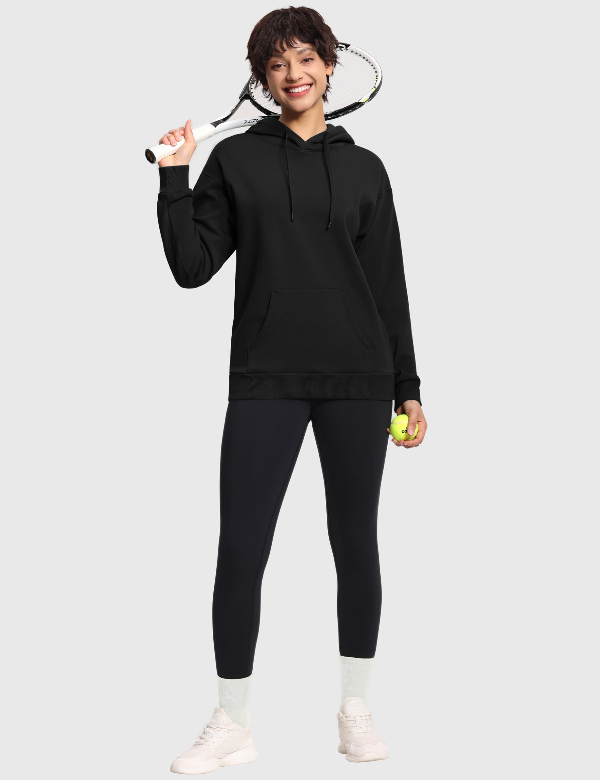 THE GYM PEOPLE Women's Basic Pullover Hoodie Loose fit Ultra Soft Fleece hooded Sweatshirt With Pockets (fleece lined-Black, Large)